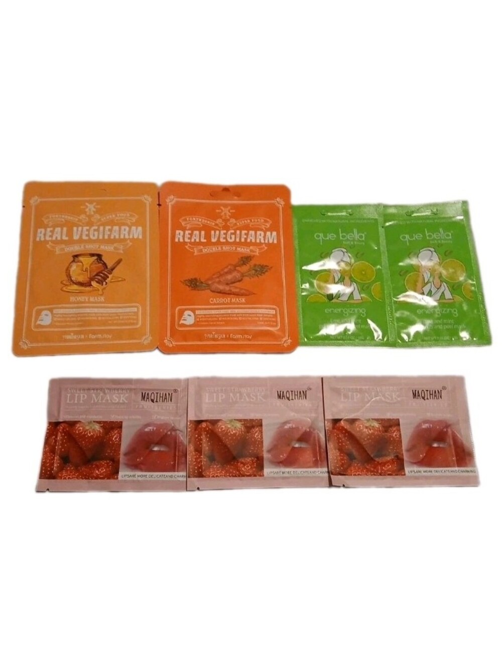 Lot of 7 Skincare Sheet Masks Que Bella Scrub Peel Mask Strawberry Lip Masks New